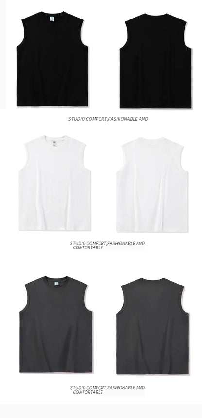 Summer Basic 100% Cotton Men Tank Tops Black White Gray YC Studio