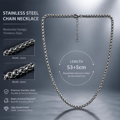 Collier chaîne blé pour femmes et hommes, style corde tressée en acier inoxydable, hypoallergénique, couleur argentée | Minimaliste au quotidien YC Studio