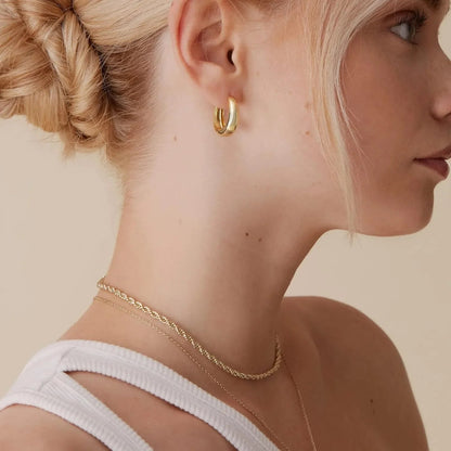 14K Gold Plated Sterling Silver Post Small Chunky Hoops Earrings | Thick Lightweight Gold Hoop Earrings for Women Retro style Sans anicroche