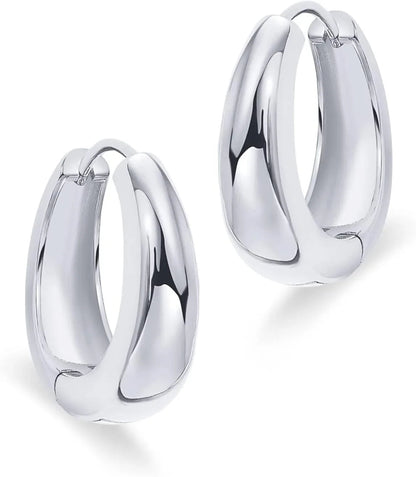 14K Gold Plated Sterling Silver Post Small Chunky Hoops Earrings | Thick Lightweight Gold Hoop Earrings for Women Retro style Sans anicroche