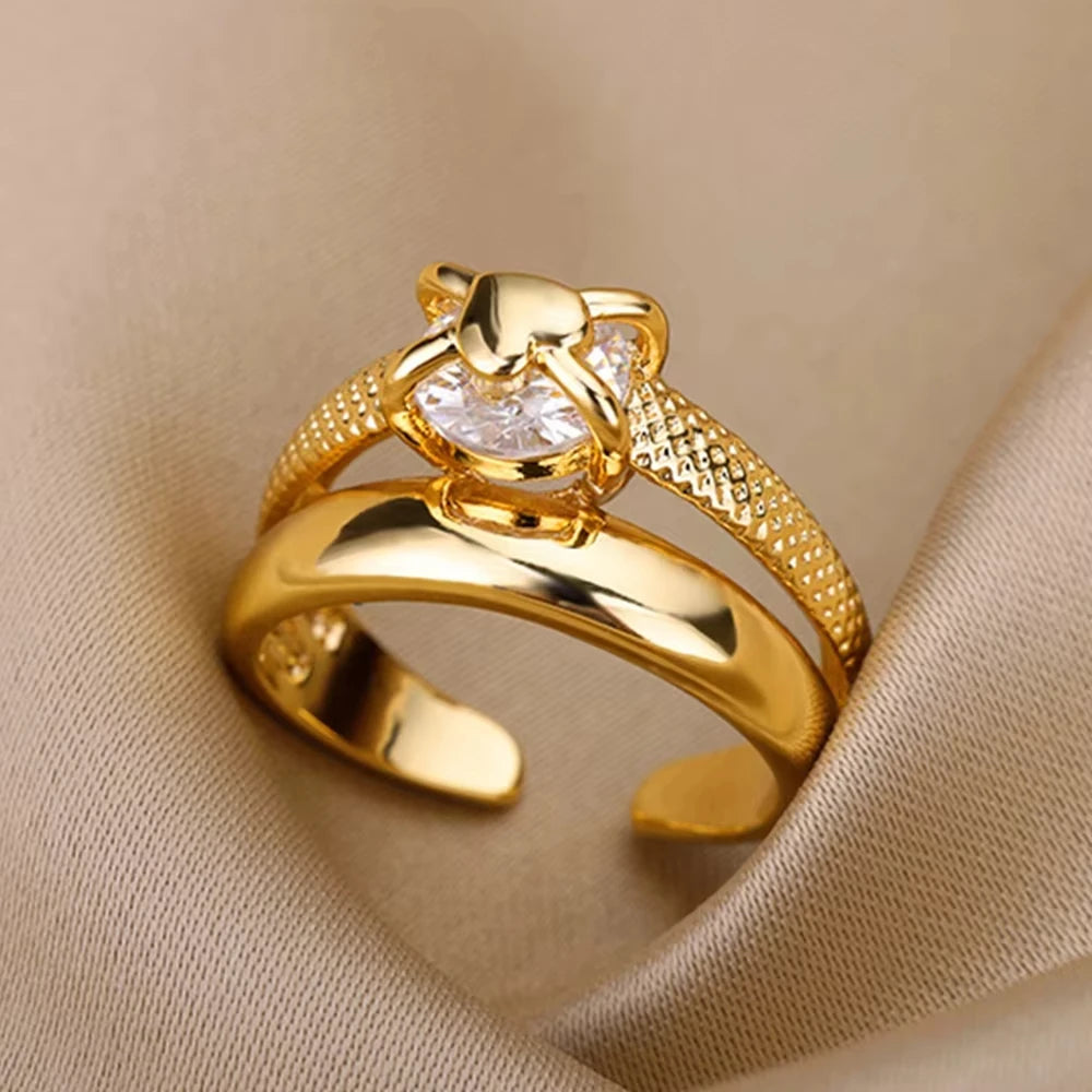 Bagues Cristal Zircon Plaquées Or pour Femme Sans anicroche