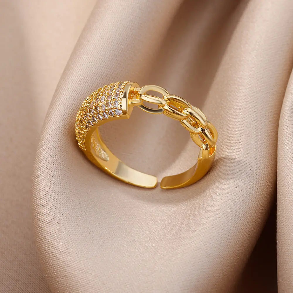 Bague Dorée Chaîne avec Cristal – Bijou Chic pour Femme Sans anicroche