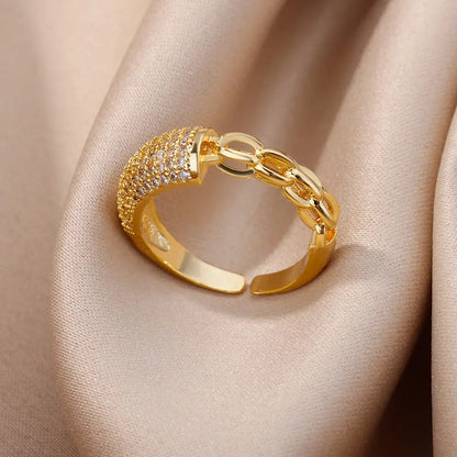 Bague Dorée Chaîne avec Cristal – Bijou Chic pour Femme Sans anicroche