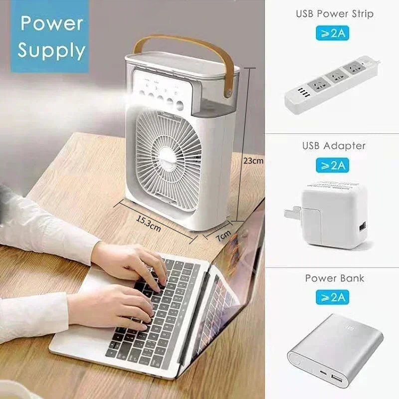 3 In 1 New Fan AIr Conditioner Household Small Air Cooler LED Night Light Portable Humidifier Air Adjustment Fan Office Home Fan YC Studio