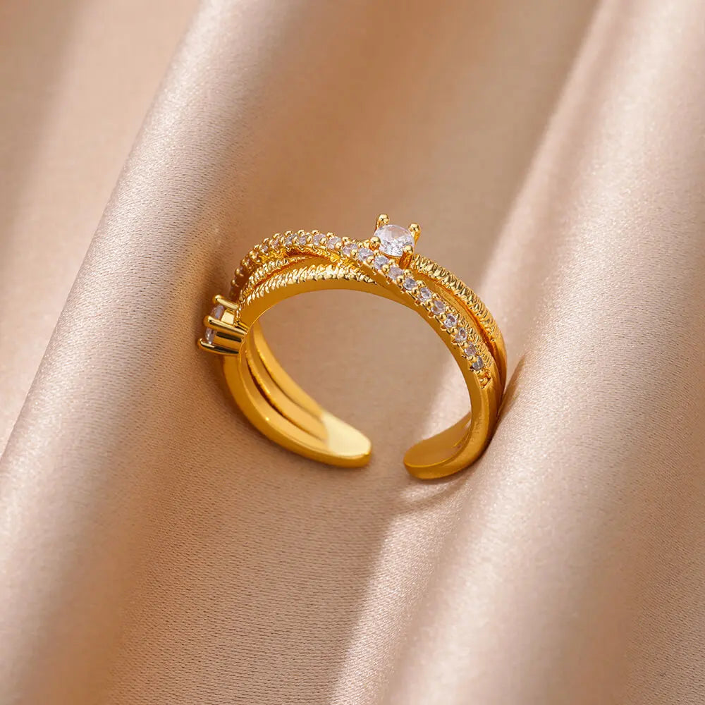 Bagues Cristal Zircon Plaquées Or pour Femme Sans anicroche