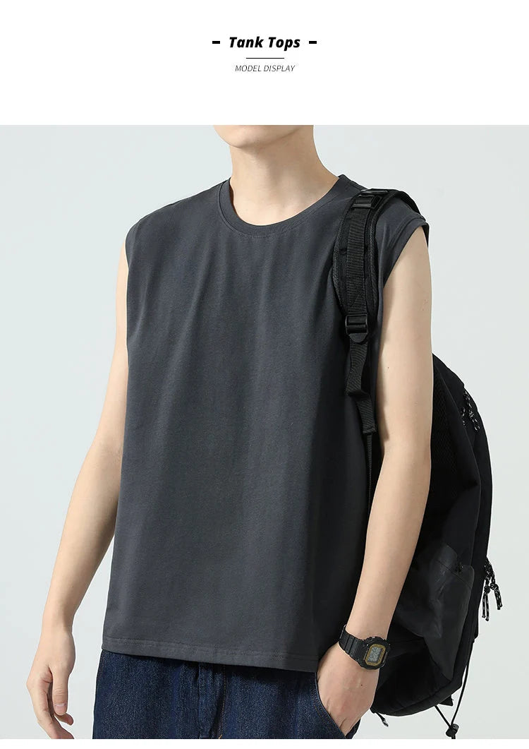 Summer Basic 100% Cotton Men Tank Tops Black White Gray YC Studio