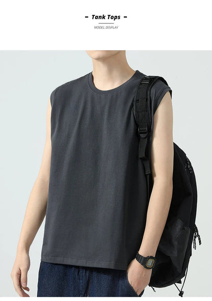 Summer Basic 100% Cotton Men Tank Tops Black White Gray YC Studio