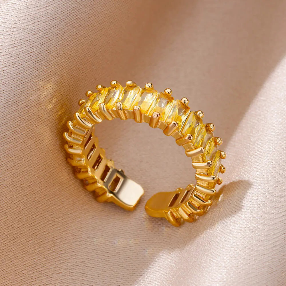 Anillos Gold Color Cubic Zirconia Chic Rings For Women 2025 Punk Elegant Wedding Party Aesthetic Stainless Steel Ring Jewelry Sans anicroche
