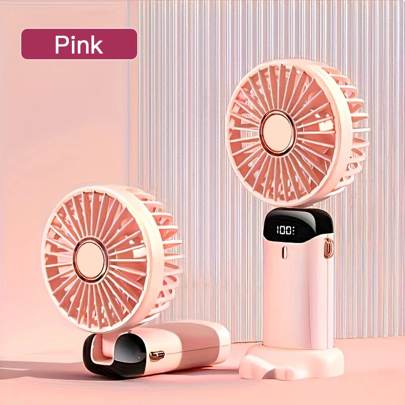 Portable Mini Fan With 6 Speeds LED USB Rechargeable Charging Small Foldable Battery Fans Handheld Desk Bedroom Indoor Outdoor YC Studio