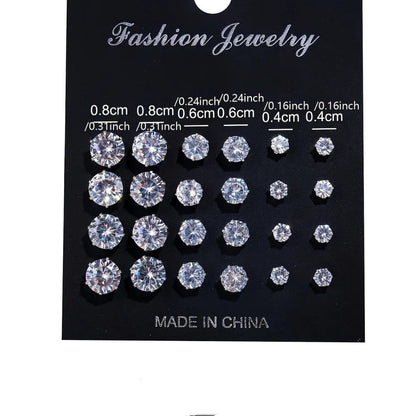 Set de 12 Boucles d'oreilles en  Acier Argenté avec Gemmes – Bijoux Unisexe Sans anicroche