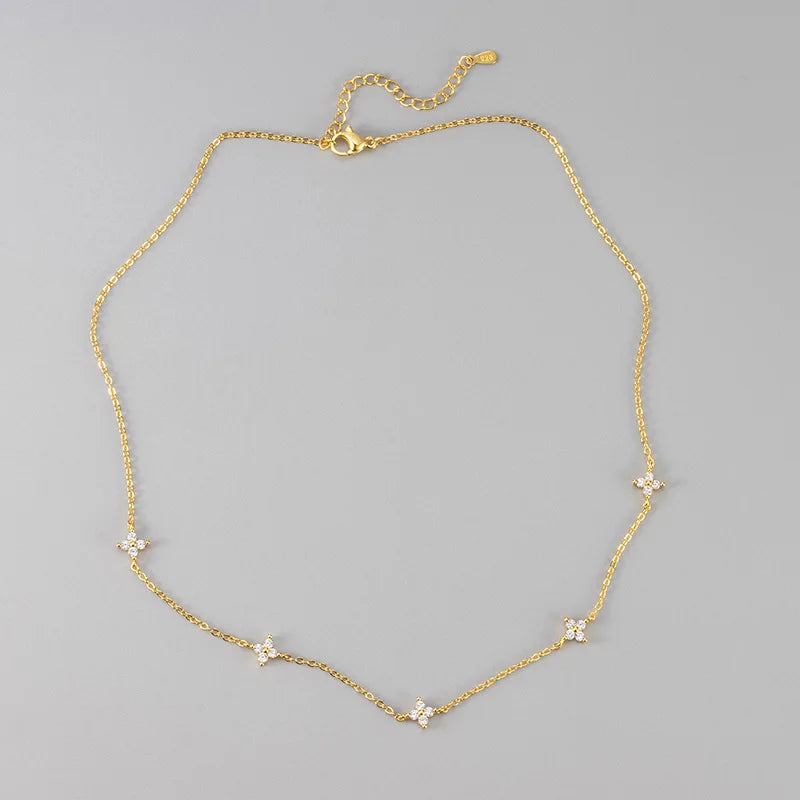 New Stainless Steel Zircon Necklaces for Women 18K Gold Plated Four Leaf Grass Collar Chain Necklace Luxury Jewelry Gift Sans anicroche