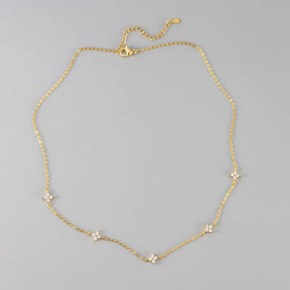 New Stainless Steel Zircon Necklaces for Women 18K Gold Plated Four Leaf Grass Collar Chain Necklace Luxury Jewelry Gift Sans anicroche
