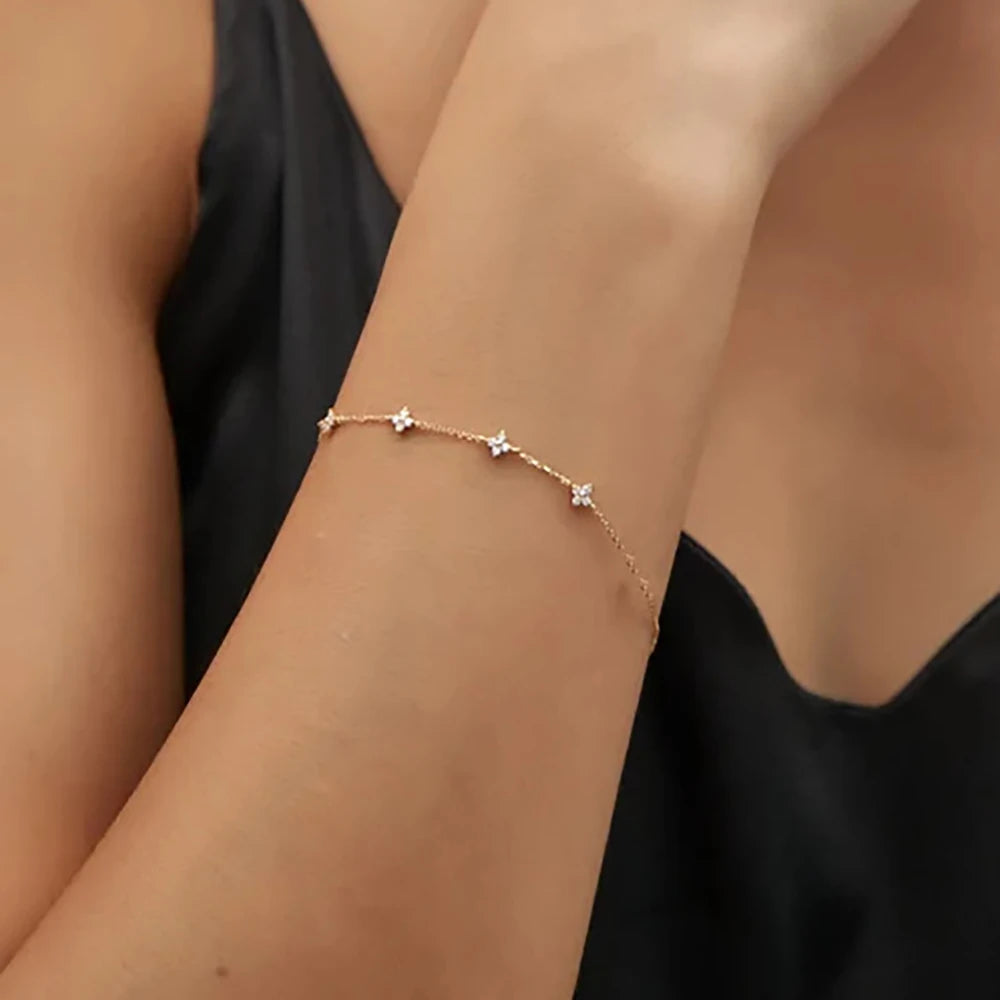 New Stainless Steel Zircon Necklaces for Women 18K Gold Plated Four Leaf Grass Collar Chain Necklace Luxury Jewelry Gift Sans anicroche