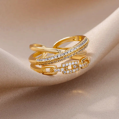 Bague Dorée Chaîne avec Cristal – Bijou Chic pour Femme Sans anicroche