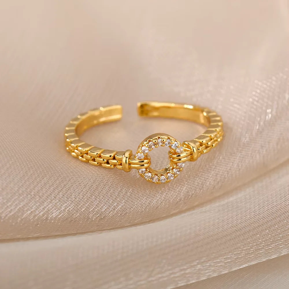 Anillos Gold Color Cubic Zirconia Chic Rings For Women 2025 Punk Elegant Wedding Party Aesthetic Stainless Steel Ring Jewelry Sans anicroche