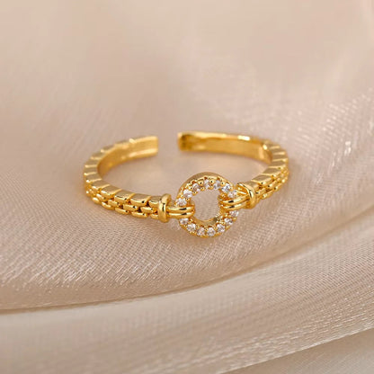 Anillos Gold Color Cubic Zirconia Chic Rings For Women 2025 Punk Elegant Wedding Party Aesthetic Stainless Steel Ring Jewelry Sans anicroche