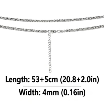 Collier chaîne blé pour femmes et hommes, style corde tressée en acier inoxydable, hypoallergénique, couleur argentée | Minimaliste au quotidien YC Studio