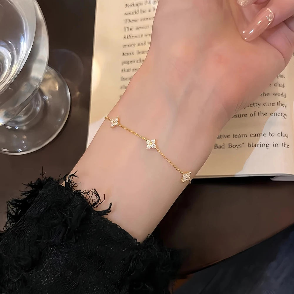 New Stainless Steel Zircon Necklaces for Women 18K Gold Plated Four Leaf Grass Collar Chain Necklace Luxury Jewelry Gift Sans anicroche