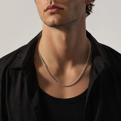 Collier chaîne blé pour femmes et hommes, style corde tressée en acier inoxydable, hypoallergénique, couleur argentée | Minimaliste au quotidien YC Studio