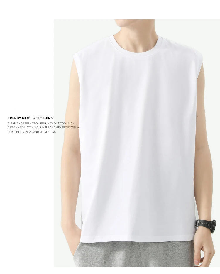 Summer Basic 100% Cotton Men Tank Tops Black White Gray YC Studio