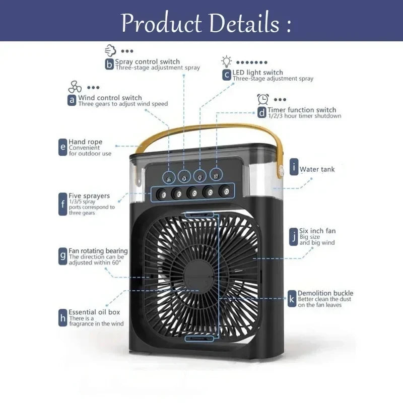 3 In 1 New Fan AIr Conditioner Household Small Air Cooler LED Night Light Portable Humidifier Air Adjustment Fan Office Home Fan YC Studio