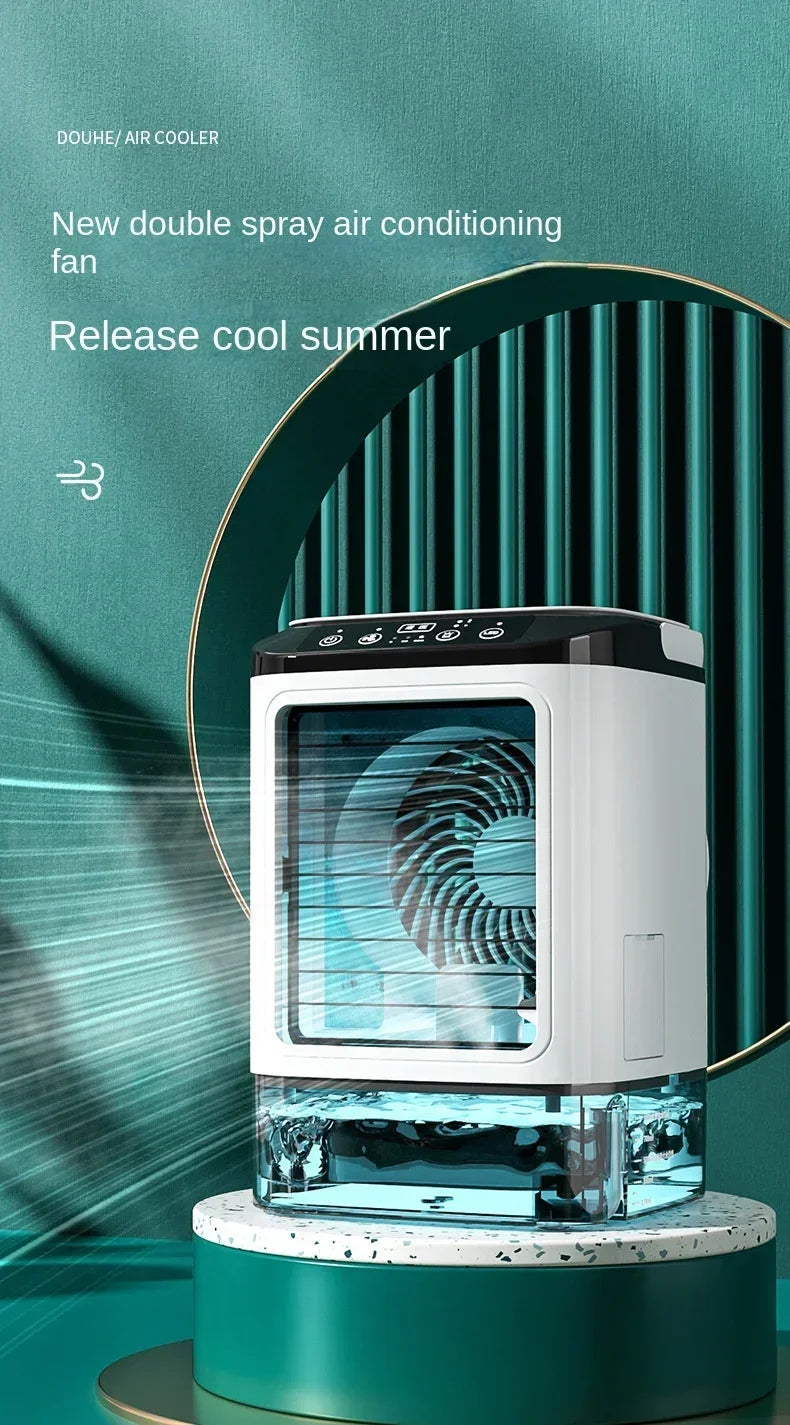 Air Conditioner Portable Fan Desktop Dual Spray Ultrasonic Atomization 3-Speed Mute Air Cooler Night Light Electric Fan for Home YC Studio