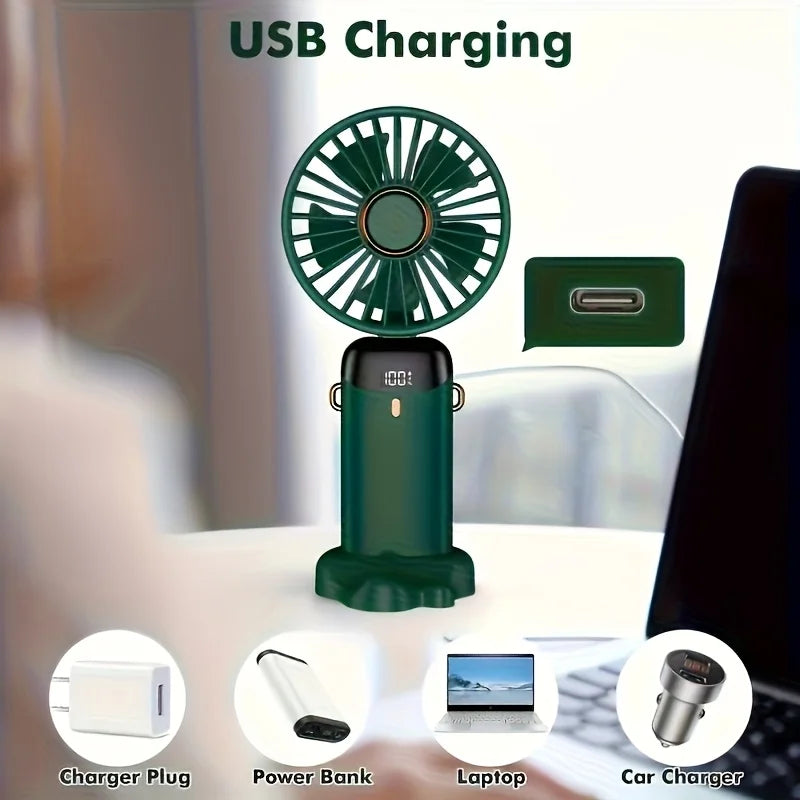 Portable Mini Fan With 6 Speeds LED USB Rechargeable Charging Small Foldable Battery Fans Handheld Desk Bedroom Indoor Outdoor YC Studio