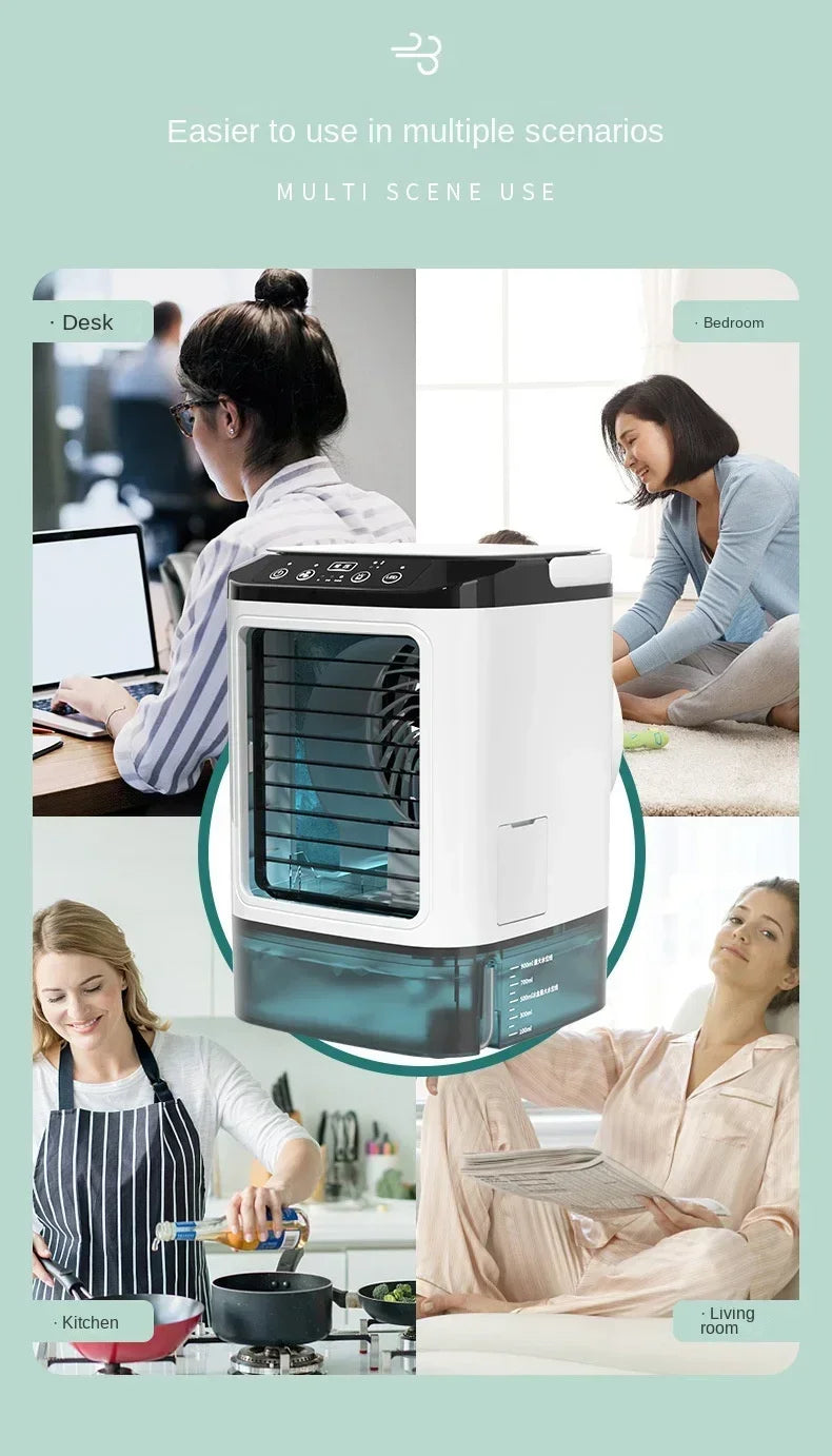 Air Conditioner Portable Fan Desktop Dual Spray Ultrasonic Atomization 3-Speed Mute Air Cooler Night Light Electric Fan for Home YC Studio