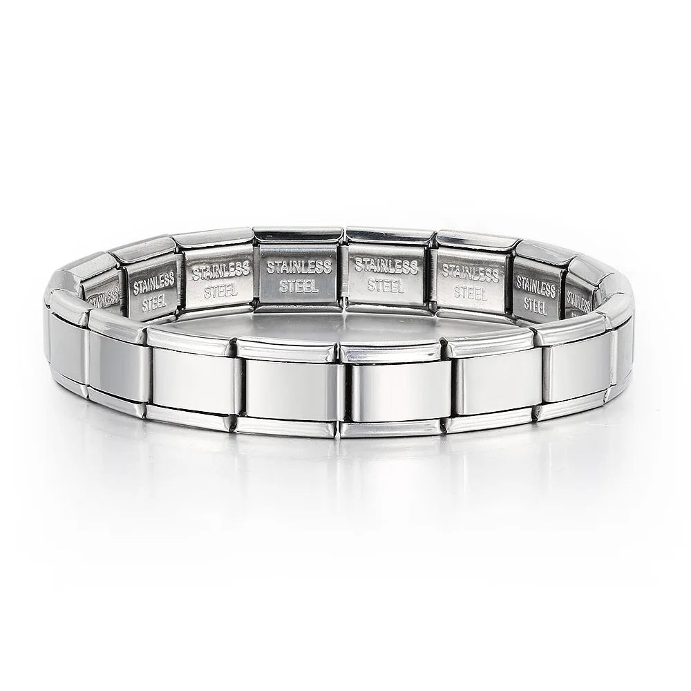 Bracelet à maillons interchangeables (style « Italian Charm ») pour hommes et femmes – Bijou en acier inoxydable couleur argent (maillons de 20 x 9 mm) – Accessoire unisexe idéal pour les fêtes. YC Studio