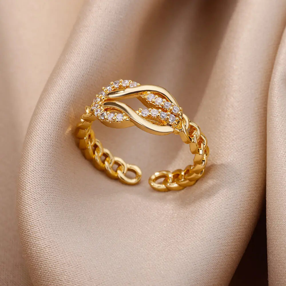 Bague Dorée Chaîne avec Cristal – Bijou Chic pour Femme Sans anicroche